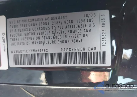 2007 Volkswagen Rabbit 2-Door z USA, uszkodzony, nr VIN WVWAR71K77W094663